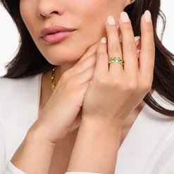 Best Large bague écailles de crocodile dorée ornée de gemmes vert émeraude Femme Bagues|Placage Or 18 Carats - Argent 925