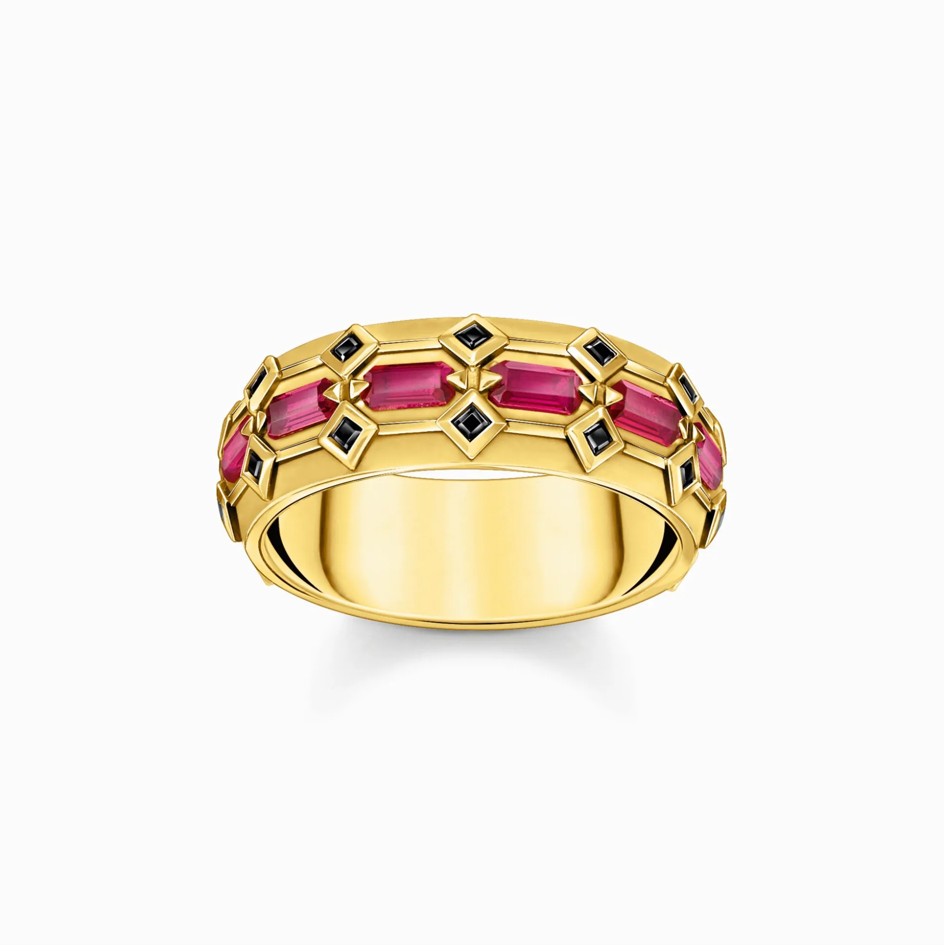 Store Large bague écailles de crocodile dorée ornée de gemmes rouges Femme Bagues|Placage Or 18 Carats - Argent 925