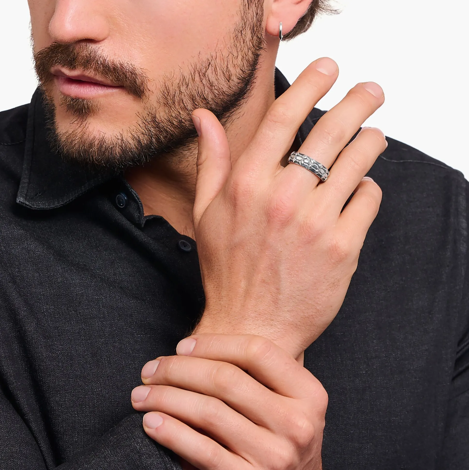 Cheap Large bague écailles de crocodile en argent noirci Femme Bagues|Bagues