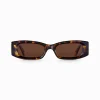 Shop Lunettes de soleil Kim étroite rectangulaire havane Femme Lunettes De Soleil