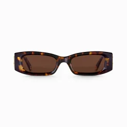 Shop Lunettes de soleil Kim étroite rectangulaire havane Femme Lunettes De Soleil