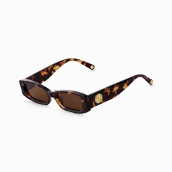 Shop Lunettes de soleil Kim étroite rectangulaire havane Femme Lunettes De Soleil