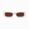 Clearance Lunettes de soleil Kim étroite rectangulaire beige Femme Lunettes De Soleil