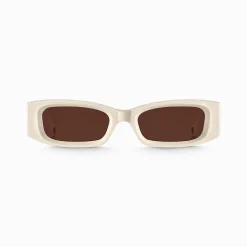 Clearance Lunettes de soleil Kim étroite rectangulaire beige Femme Lunettes De Soleil
