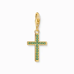 Store Membre Breloque Charm croix ornée de gemmes vertes dorée Femme Charms|Charms