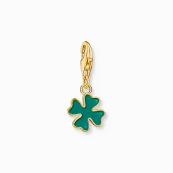 Outlet Membre Breloque Charm feuille de trèfle verte dorée Femme Charms|Charms