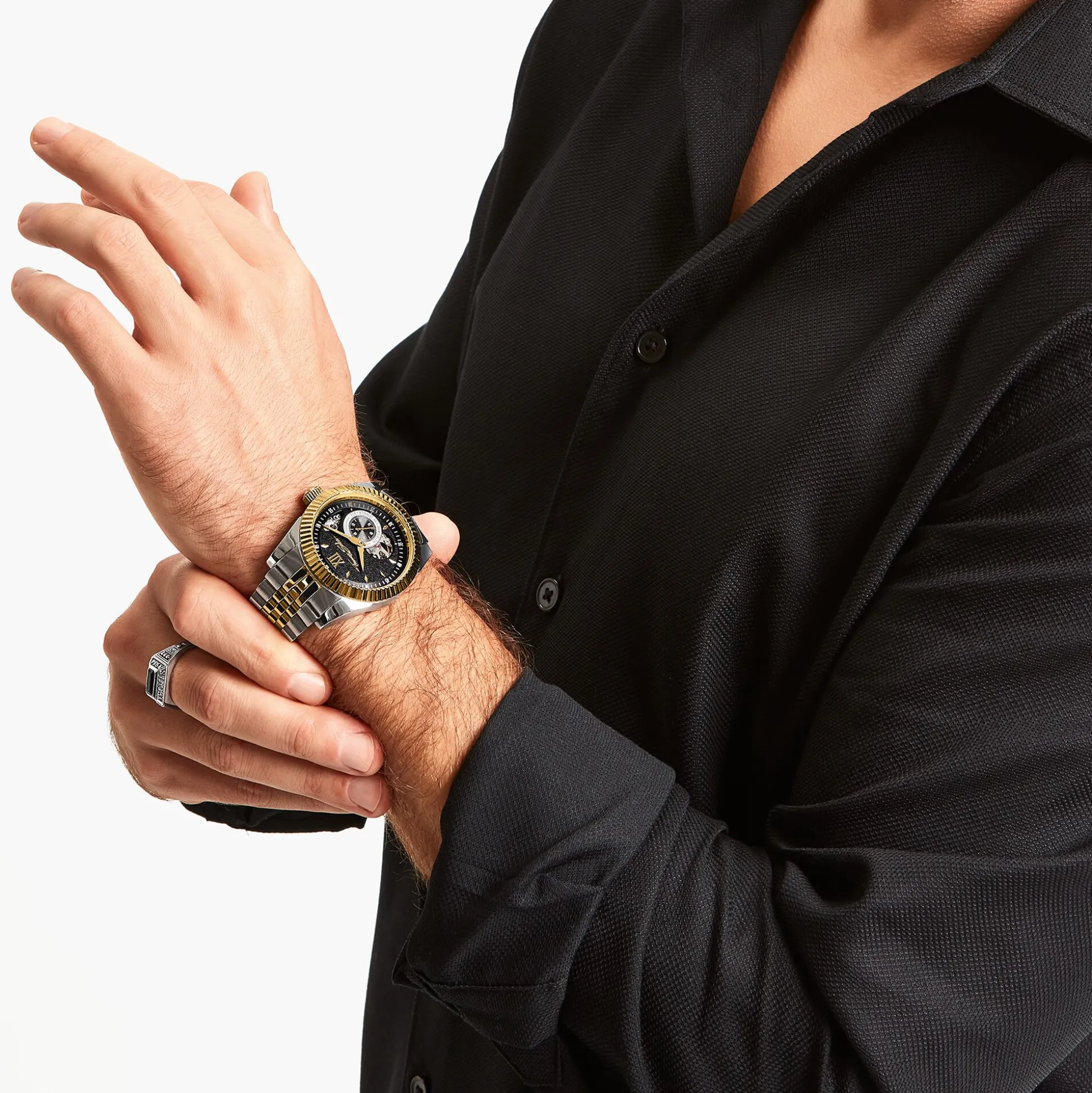 Cheap Montre automatique bicolore avec 41 mm et cadran noir Homme Montres|Montres