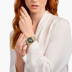 Shop Montre automatique bicolore de 36 mm avec emblème de lys Femme Montres|Montres Pour Femmes