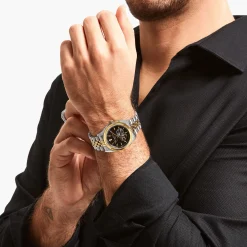 Shop Montre automatique bicolore de 36 mm avec emblème de lys Femme Montres|Montres Pour Femmes