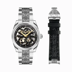 New Montre automatique en argent avec 41 mm, cadran noir et motif acanthe Homme Montres|Montres