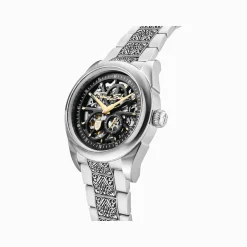 New Montre automatique en argent avec 41 mm, cadran noir et motif acanthe Homme Montres|Montres