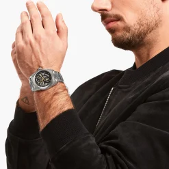 New Montre automatique en argent avec 41 mm, cadran noir et motif acanthe Homme Montres|Montres