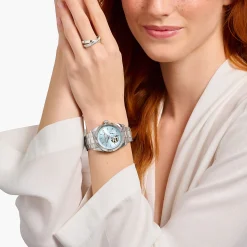 Fashion Montre automatique en argent de 36 mm avec cadran bleu glacier Femme Montres|Montres Pour Femmes