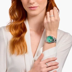 Sale Montre automatique en argent de 36 mm avec cadran vert émeraude Femme Montres|Montres Pour Femmes