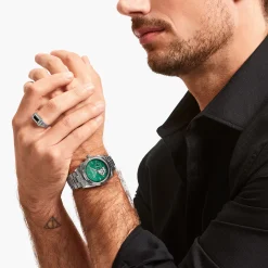 Sale Montre automatique en argent de 36 mm avec cadran vert émeraude Femme Montres|Montres Pour Femmes