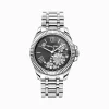 Sale Montre de femme en argent avec 33 mm, cadran noir et fleurs blanches Femme Montres|Montres Pour Femmes