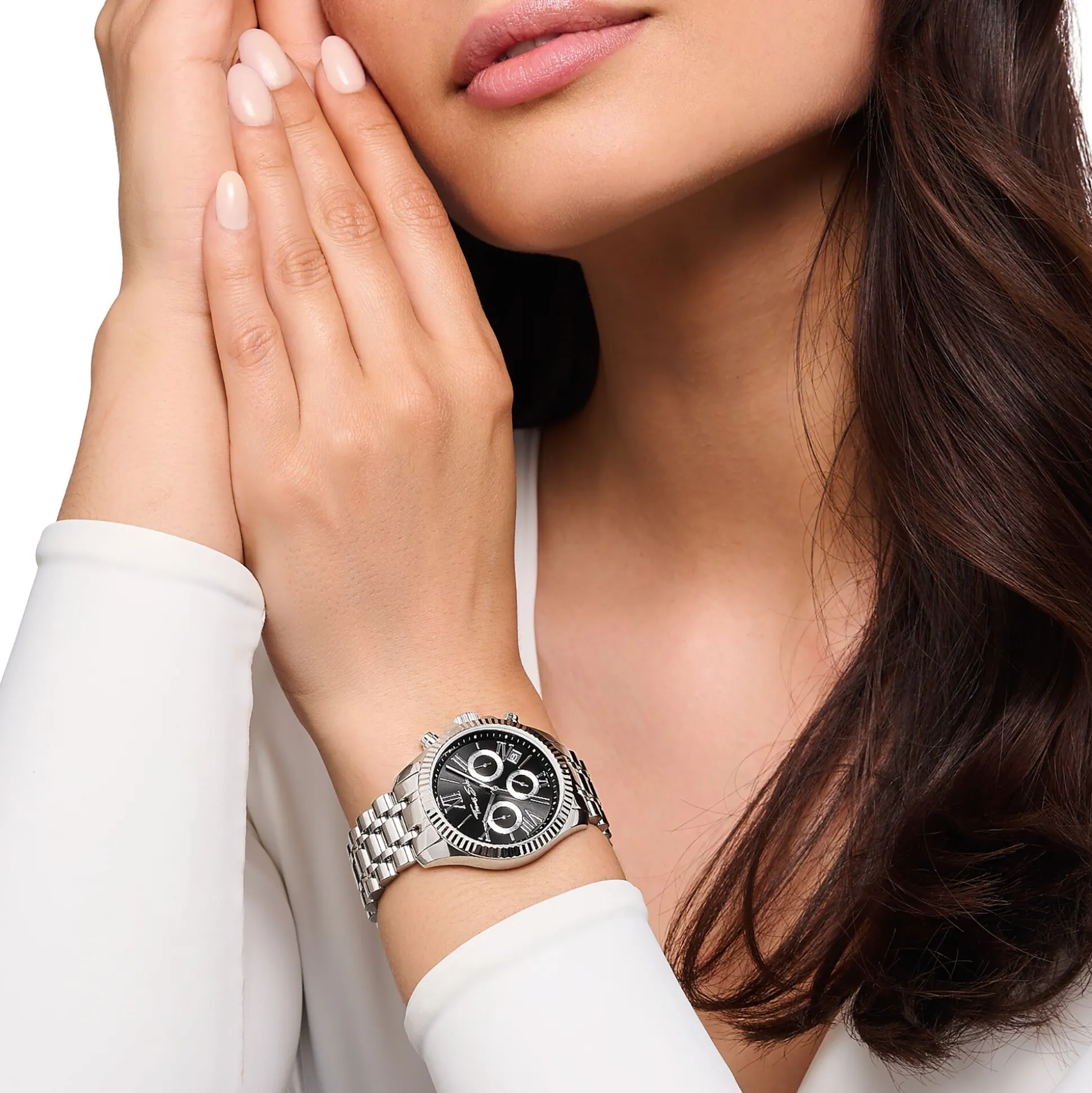 Hot Montre DivineChrono, placage argenté et cadran noir Femme Montres|Montres Pour Femmes