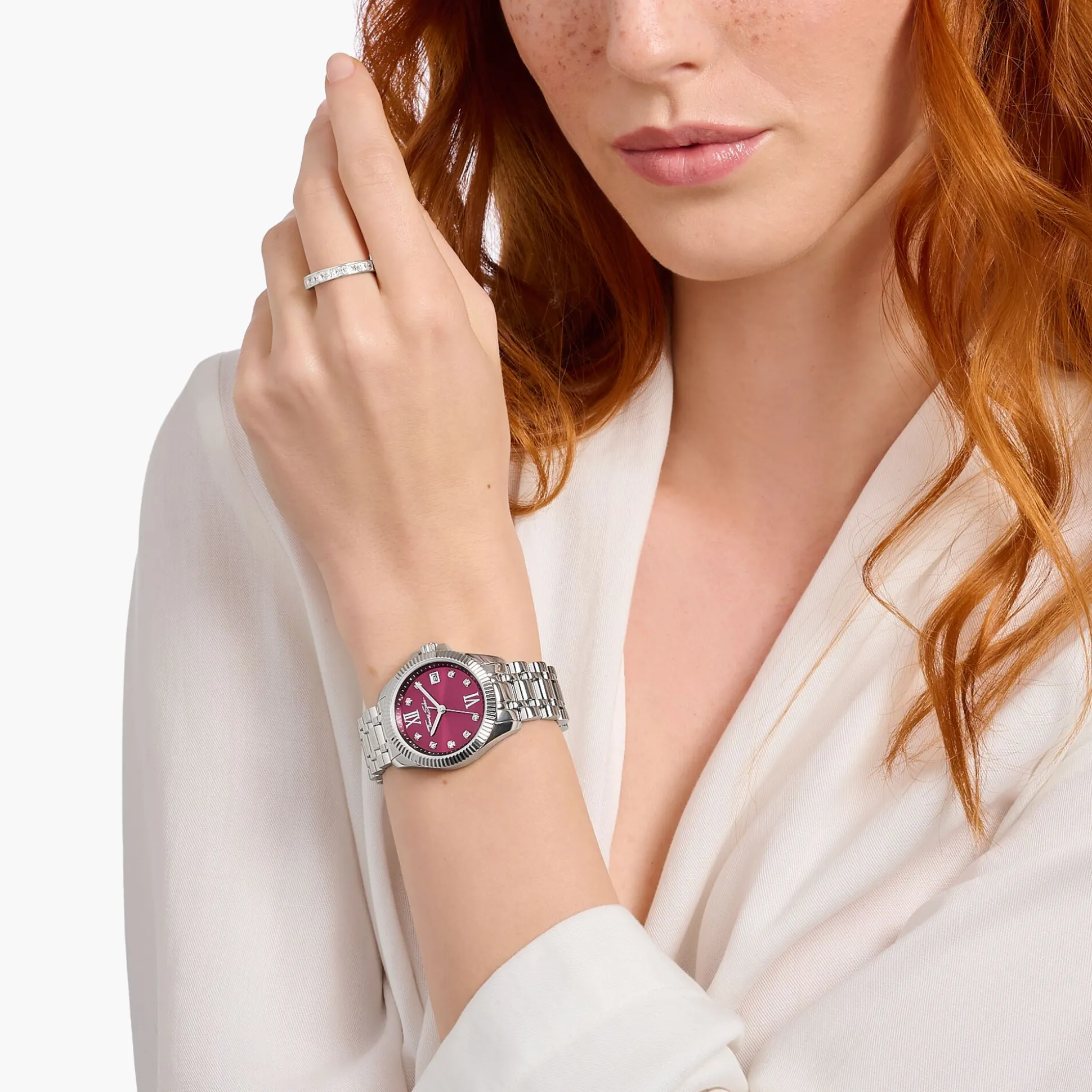 Online Montre pour femme Divine Burgundy avec cadran bordeaux et pierres blanches argent Femme Montres|Montres Pour Femmes