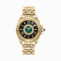 Sale Montre pour femme Mystic Island avec pierres blanches et malachite verte couleur or Femme Montres|Montres Pour Femmes