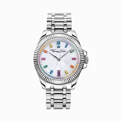Hot Montre pour femmes DivineRainbow, placage argenté et gemmes multicolores. Femme Montres|Montres Pour Femmes