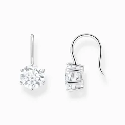 Clearance Pendants d’oreilles avec grande zircone blanche, argent Femme Boucles D'oreilles