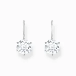 Clearance Pendants d’oreilles avec grande zircone blanche, argent Femme Boucles D'oreilles