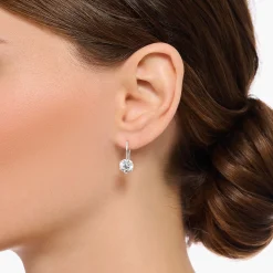 Clearance Pendants d’oreilles avec grande zircone blanche, argent Femme Boucles D'oreilles