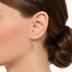 Discount Pendants d’oreilles en forme de cœur ornés de gemmes blanches, argent Femme Boucles D'oreilles|Argent 925