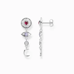 Sale Pendants d’oreilles talismans cosmiques pierres argent noirci Femme Boucles D'oreilles
