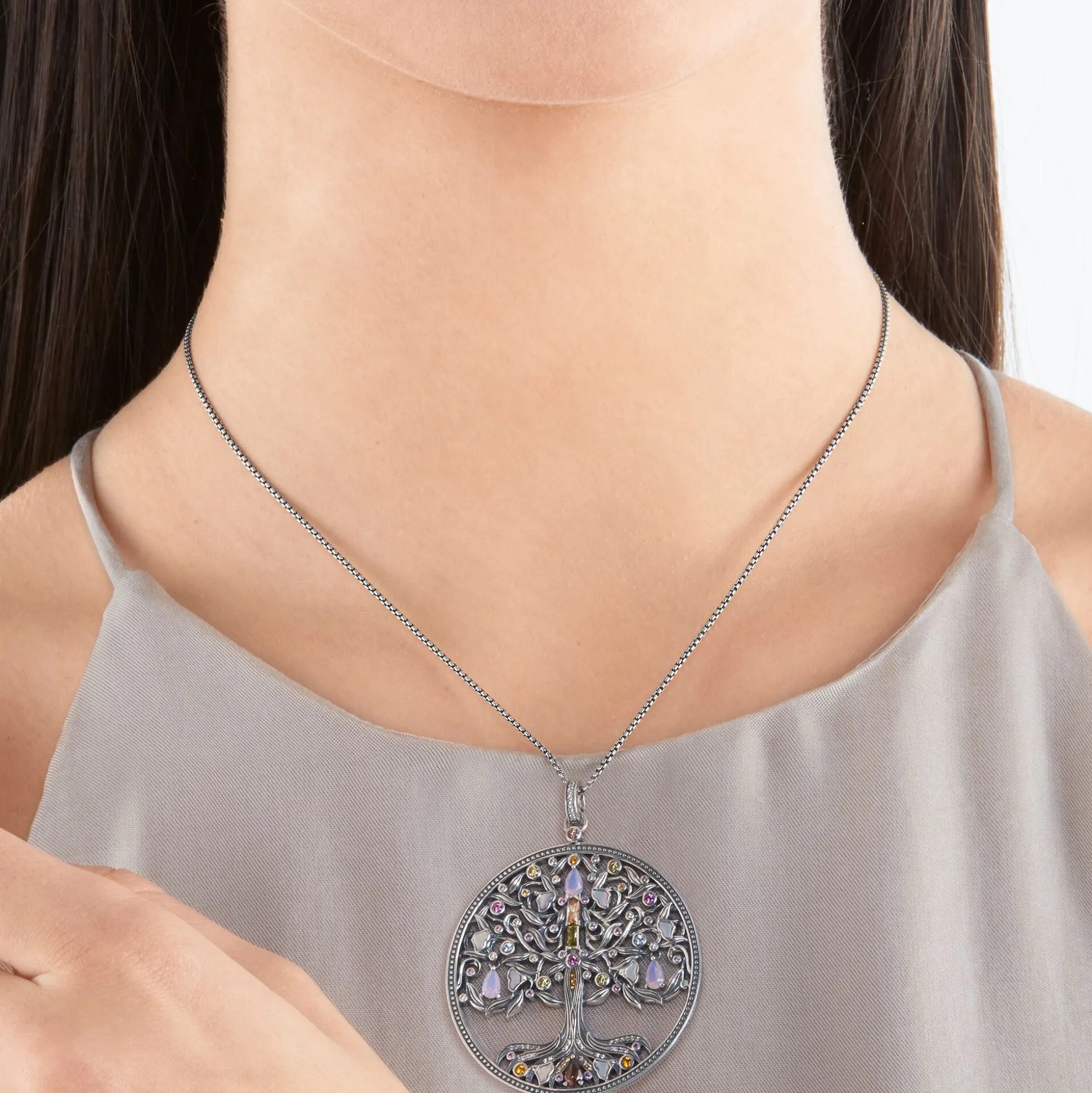 Cheap Pendentif arbre de l'amour argent pierres multicolores Femme Pendentifs
