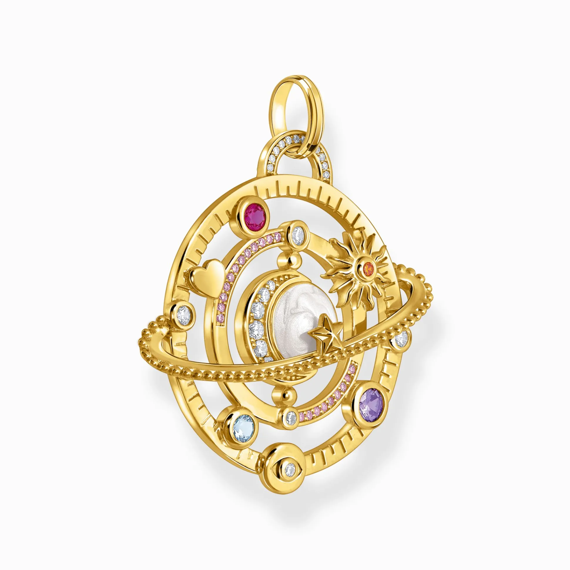 Cheap Pendentif avec anneau planétaire et pierres multicolores plaqué or Femme Pendentifs|Placage Or 18 Carats - Argent 925