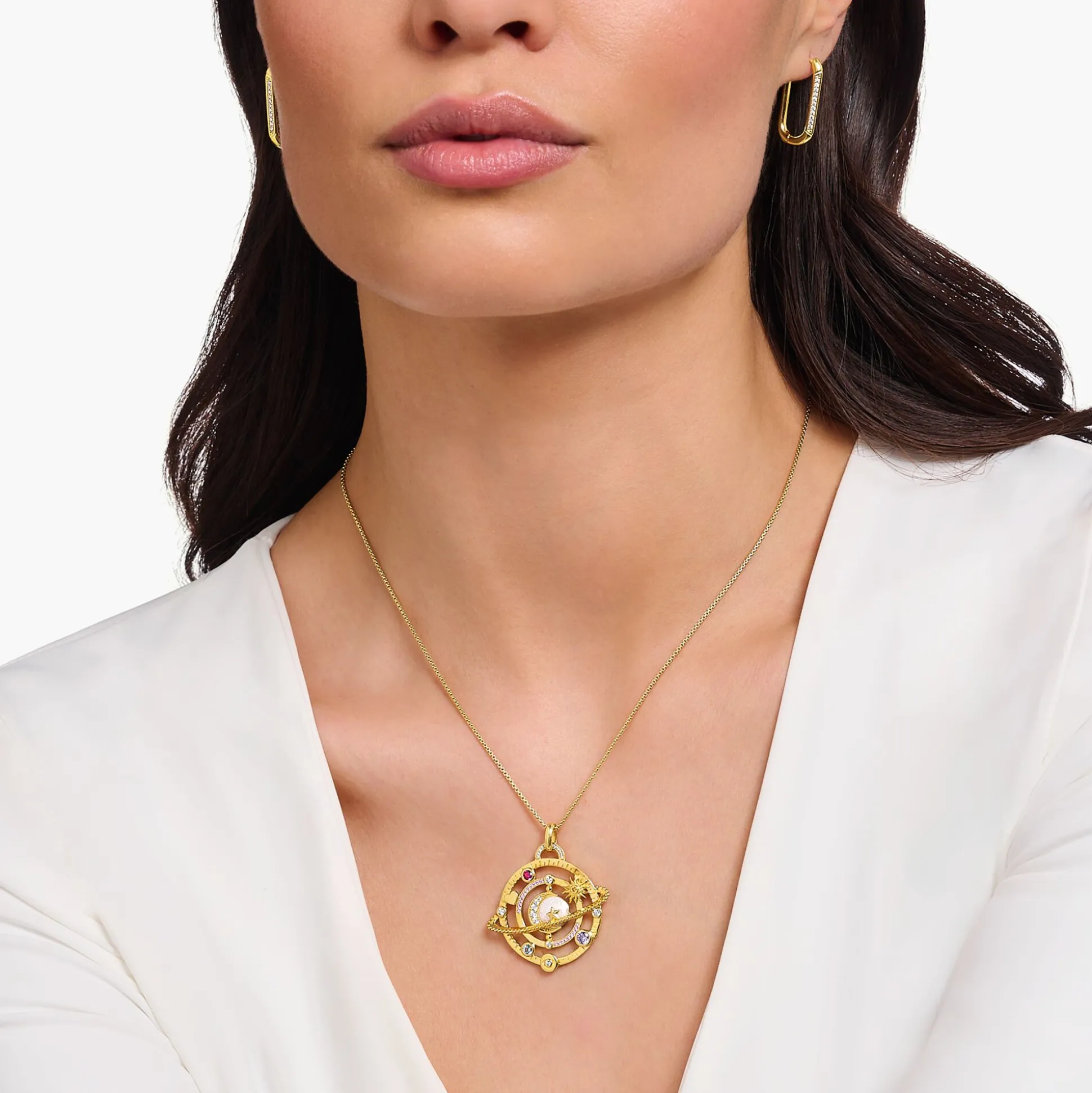 Cheap Pendentif avec anneau planétaire et pierres multicolores plaqué or Femme Pendentifs|Placage Or 18 Carats - Argent 925