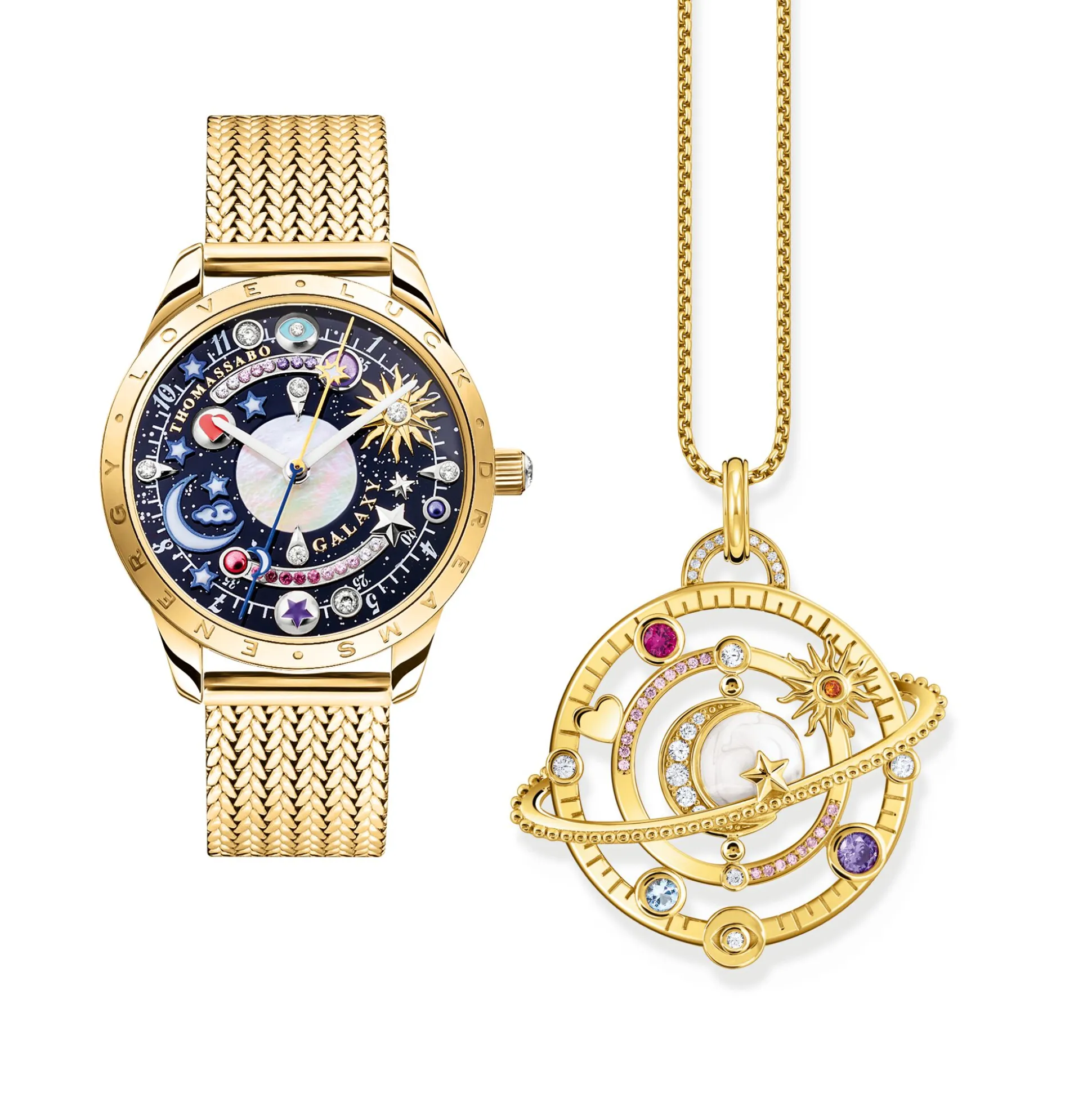 Cheap Pendentif avec anneau planétaire et pierres multicolores plaqué or Femme Pendentifs|Placage Or 18 Carats - Argent 925
