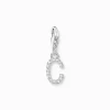 Hot Pendentif Charm lettre C avec pierres blanches argent Femme Charms|Charms