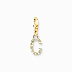 Online Pendentif Charm lettre C avec pierres blanches plaqué or Femme Charms|Charms