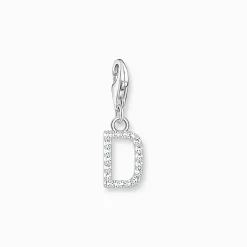 Sale Pendentif Charm lettre D avec pierres blanches argent Femme Charms|Charms