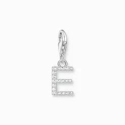 Online Pendentif Charm lettre E avec pierres blanches argent Femme Charms|Charms