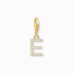 Outlet Pendentif Charm lettre E avec pierres blanches plaqué or Femme Placage Or 18 Carats - Argent 925