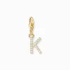 New Pendentif Charm lettre K avec pierres blanches plaqué or Femme Placage Or 18 Carats - Argent 925