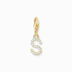 Shop Pendentif Charm lettre S avec pierres blanches plaqué or Femme Placage Or 18 Carats - Argent 925