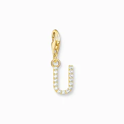 Store Pendentif Charm lettre U avec pierres blanches plaqué or Femme Placage Or 18 Carats - Argent 925