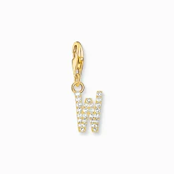 Sale Pendentif Charm lettre W avec pierres blanches plaqué or Femme Placage Or 18 Carats - Argent 925
