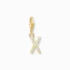 Shop Pendentif Charm lettre X avec pierres blanches plaqué or Femme Placage Or 18 Carats - Argent 925