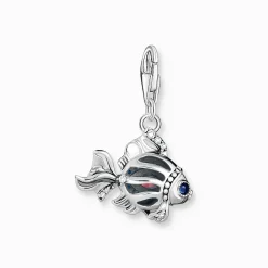 Outlet Pendentif Charm poisson avec pierres bleues argent Femme Charms|Charms