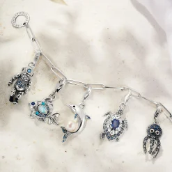 Outlet Pendentif Charm poisson avec pierres bleues argent Femme Charms|Charms
