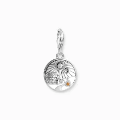 Fashion Pendentif Charm rond avec igloo, gravure et sertissage de pierres en argent Femme Charms|Charms