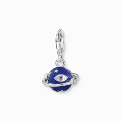 Hot Pendentif Charm Saturne orné d’émail à froid bleu foncé et rouge en argent Femme Charms|Charms