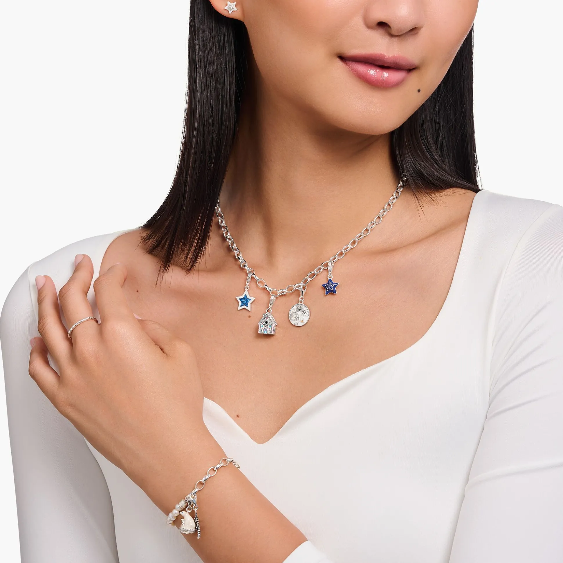 New Pendentif Charm Étoile bleu foncé en argent Femme Charms|Charms