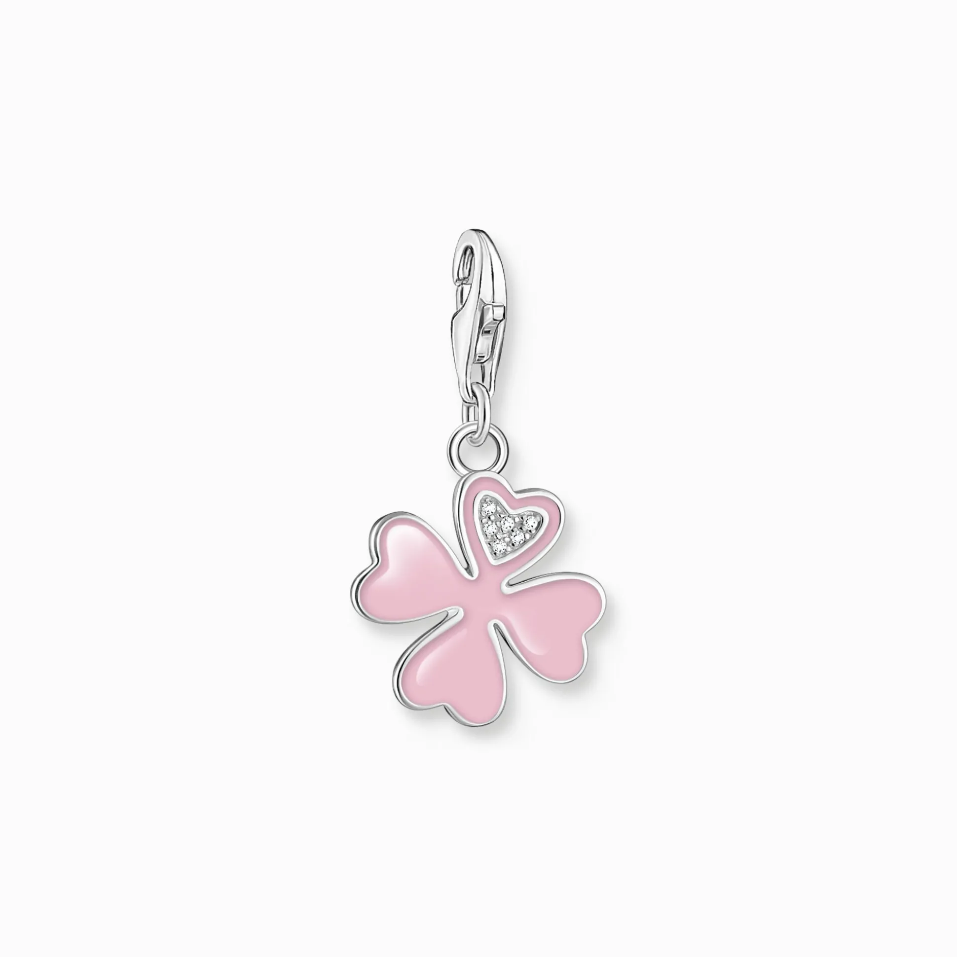Store Pendentif Charm trèfle rose avec pierres blanches argent Femme Charms|Charms