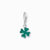 Sale Pendentif Charm trèfle vert argent Femme Charms|Charms